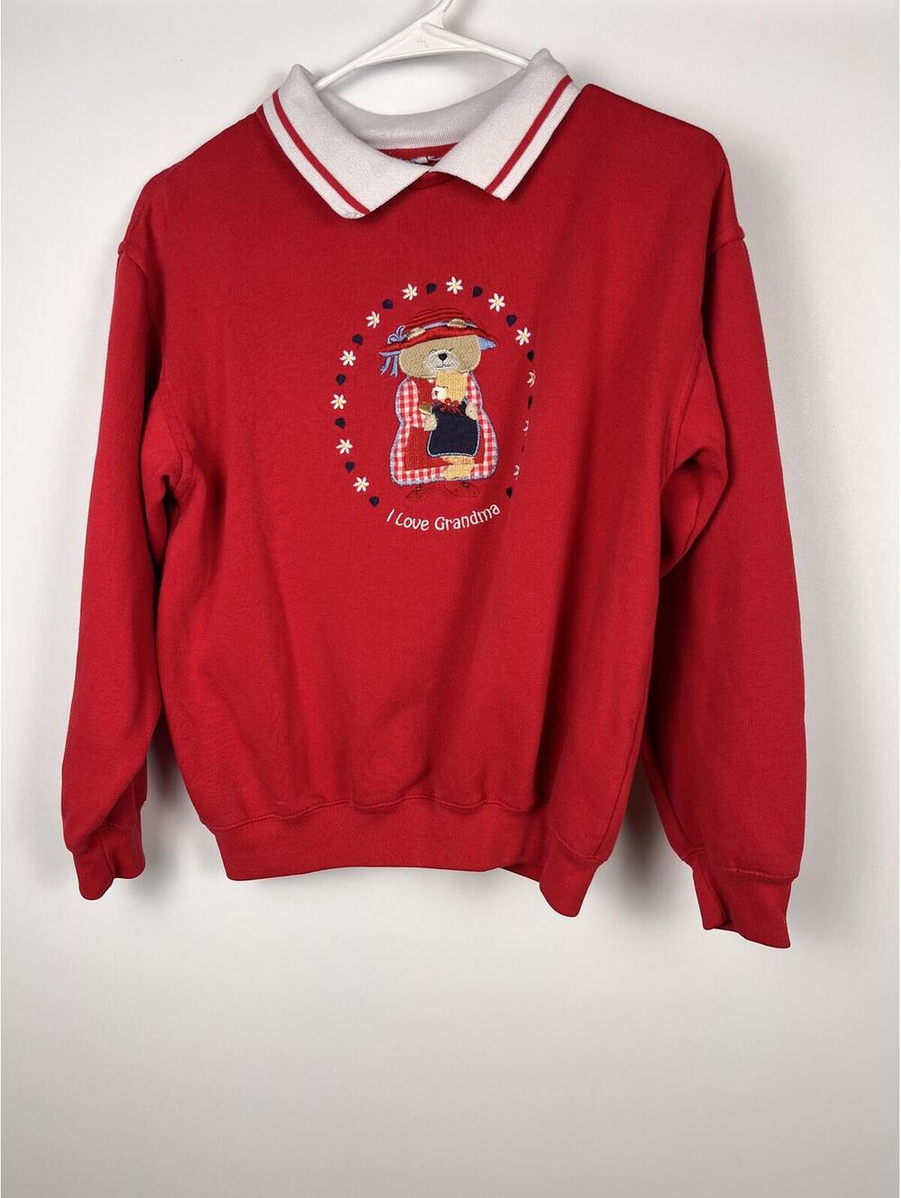 Vintage Grandma Bear Embroidered Sweatshirt Collared Pullover Cute Cottagecore